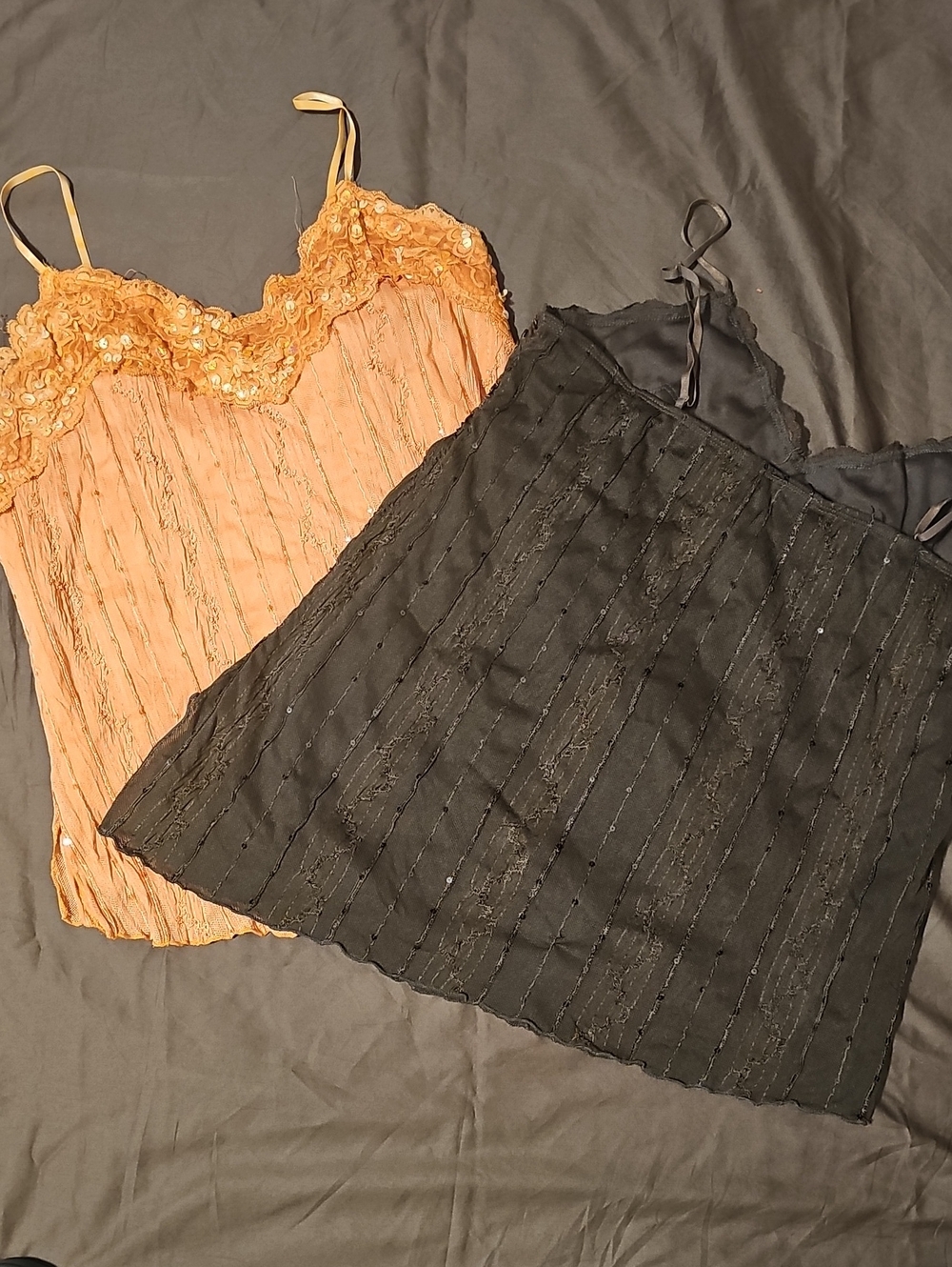 Beaded Peach & Black Lace Camisole Set - Picture 1 of 2